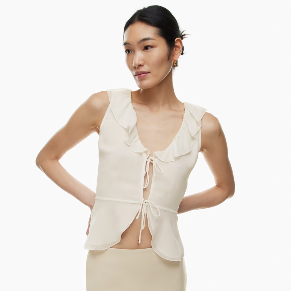 NWOT Aritzia Wilfred Flitter Tonka Chiffon Blouse in Light Birch